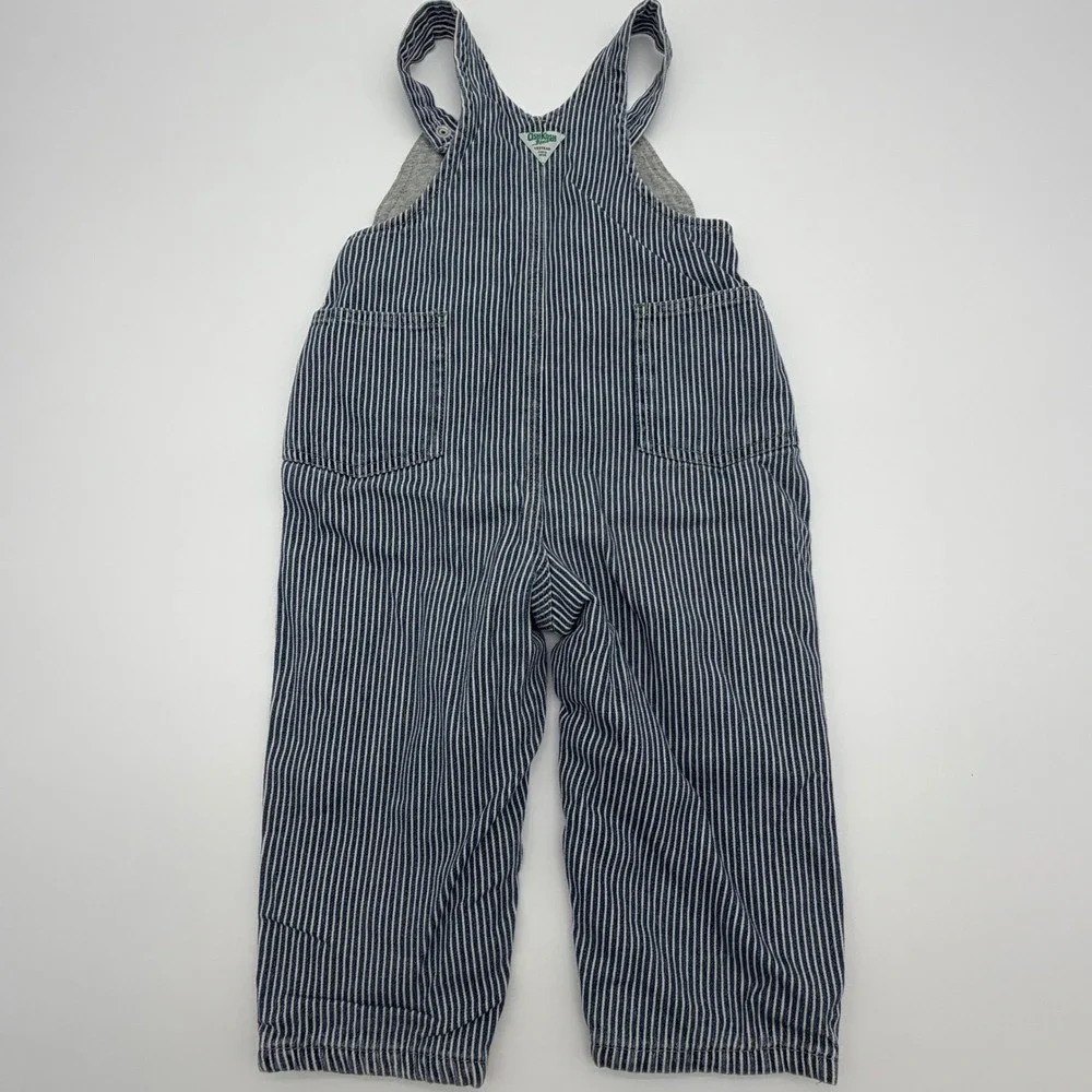 OshKosh Bgosh Kids 24 Months Hickory Stripe Jersey Lined Denim Overalls Blue